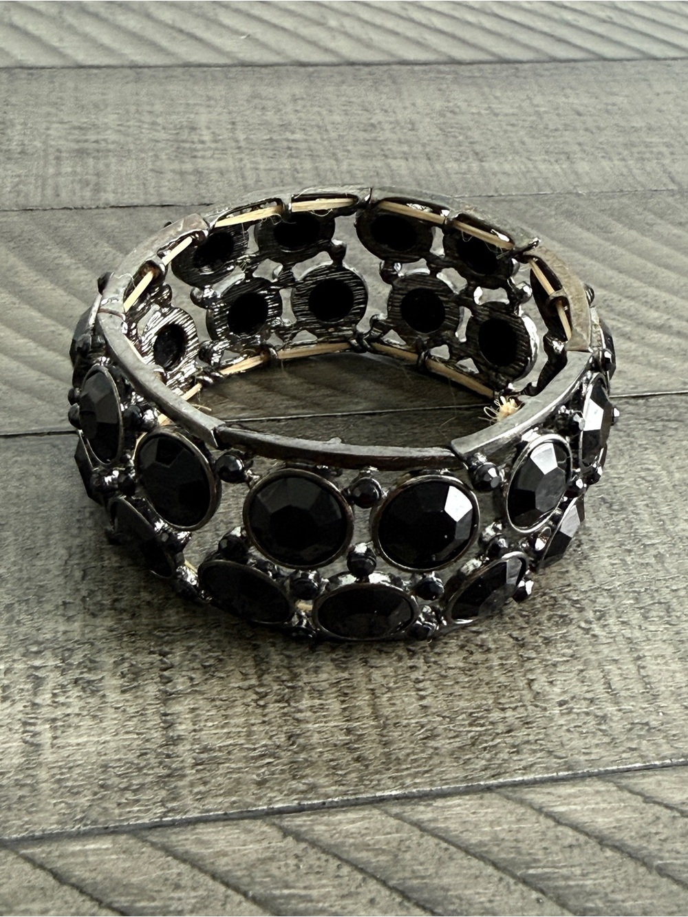 Black Rhinestone Stretch Cuff Bracelet - Picture 4 of 6